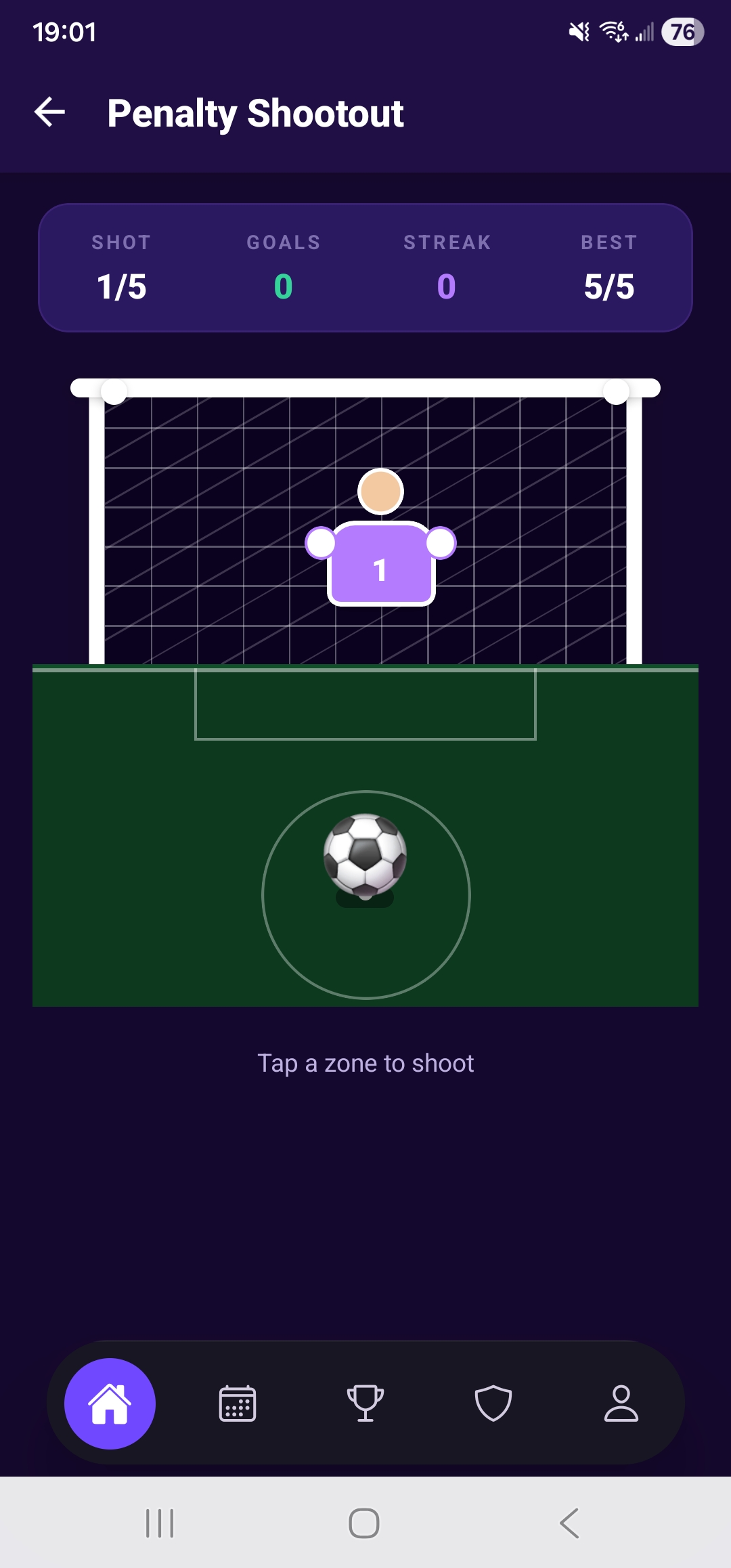 Penalty Shootout mini game screen