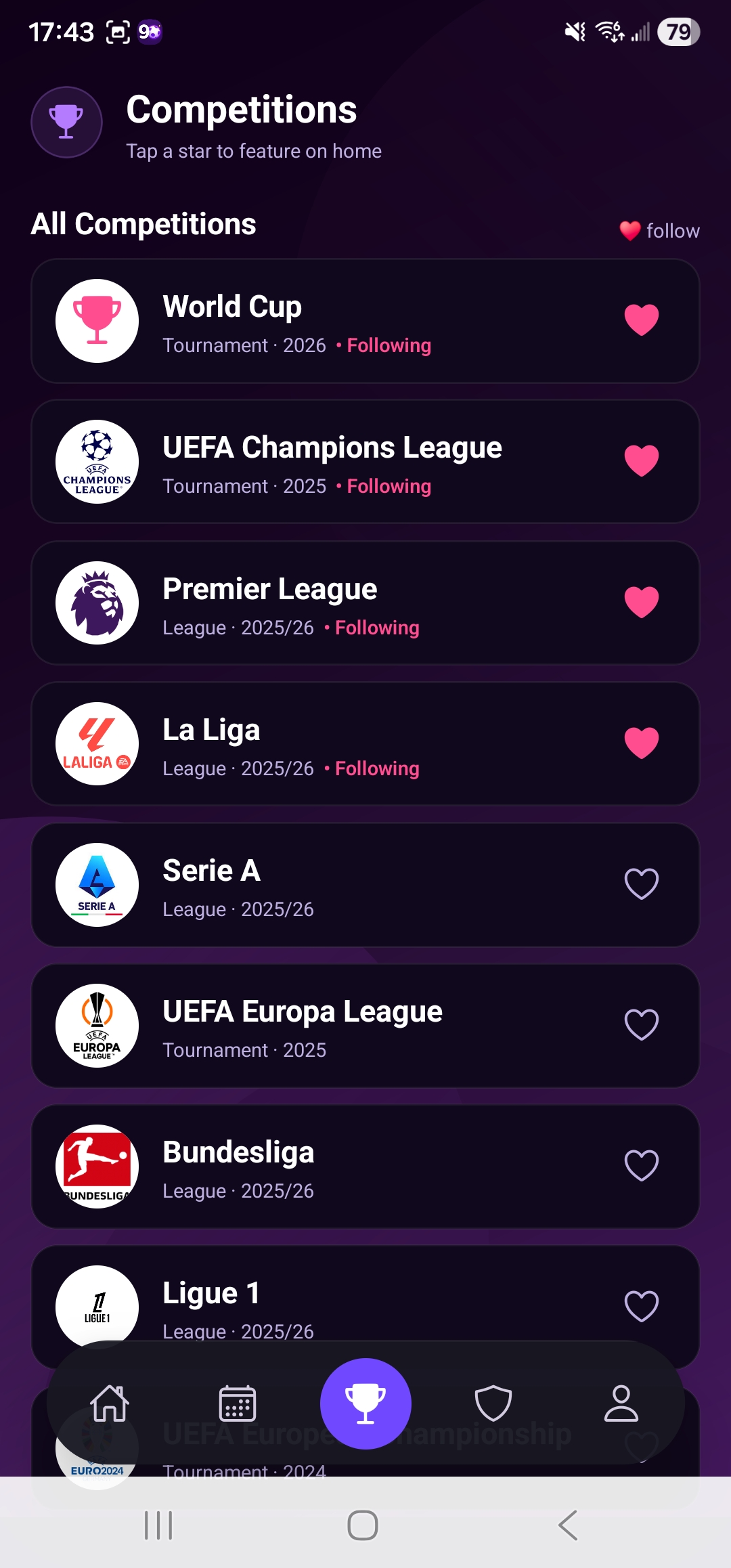 Competitions list screen
