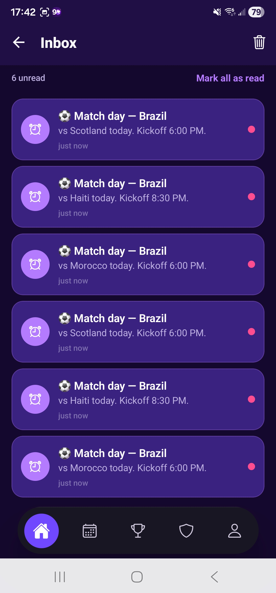 Inbox notifications screen
